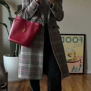 Red Lauren Ralph Lauren Leather Medium Andie Drawstring Crossbody Bucket Bag